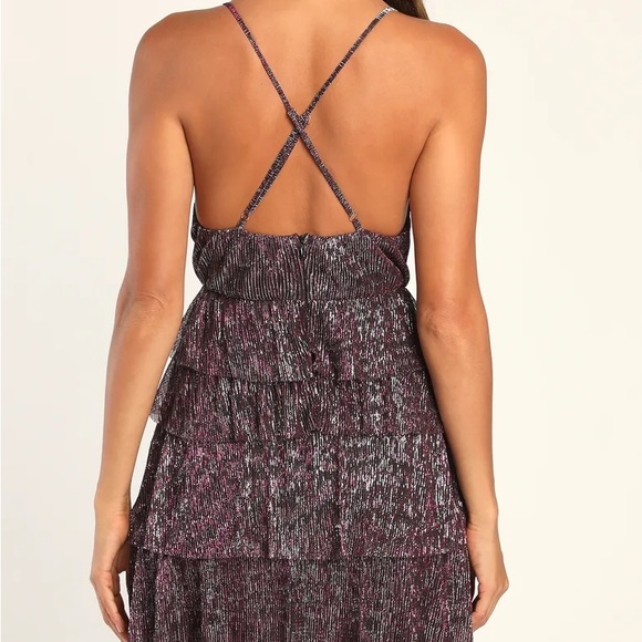 NEW Magenta Metallic Tiered Mini Dress - Picture 4 of 5